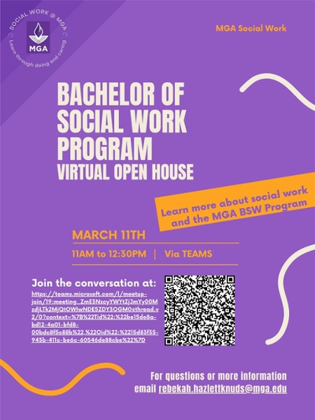 B.S. in Social Work Open House event flyer.